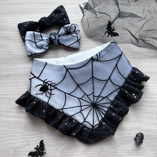 Spider Web with black ruffle, Halloween Dog Bandana