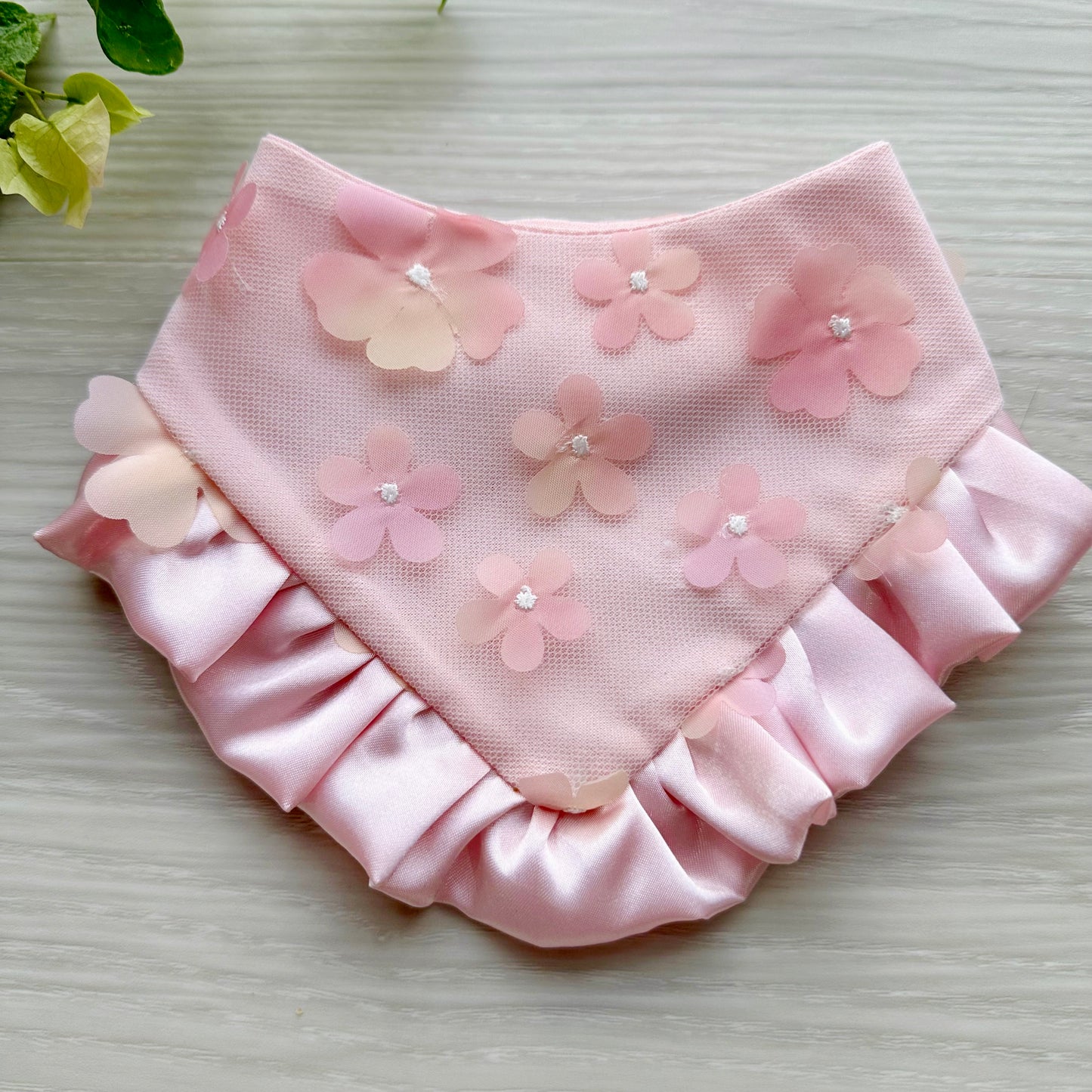 Spring Dog bandana with ruffles, Light Pink Floral