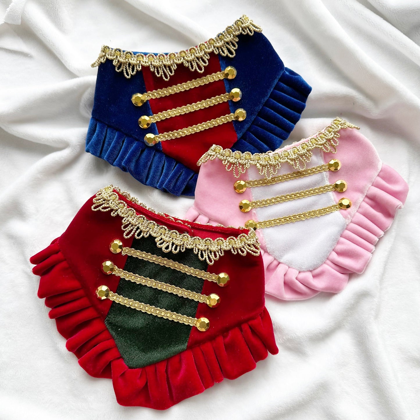 Blue Nutcracker Velvet Ruffle, christmas Dog Bandana