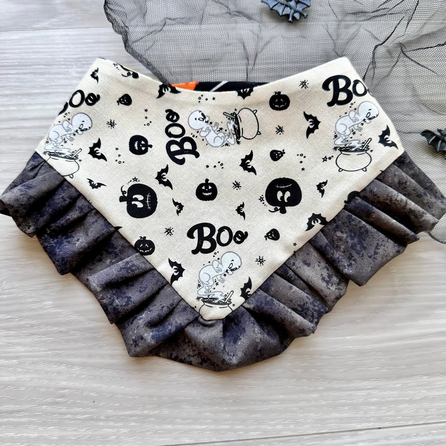 Spooky Boo with Ruffles Halloween Dog Bandana