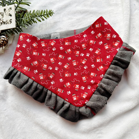 Christmas Red Mittens W/Ruffles Dog bandana