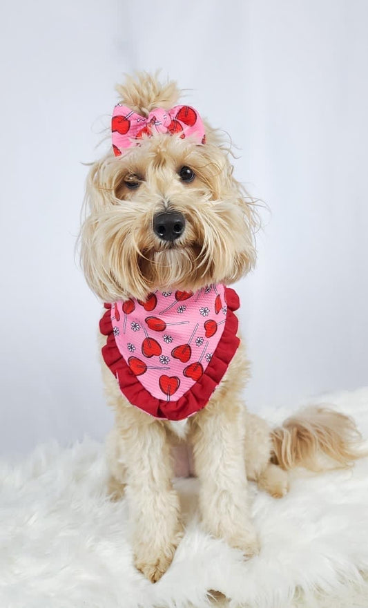 Lollypop Hearts Valentines Dog bandana with ruffles