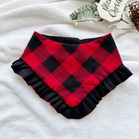 Christmas Red & Black Buffalo W/Ruffles Dog bandana