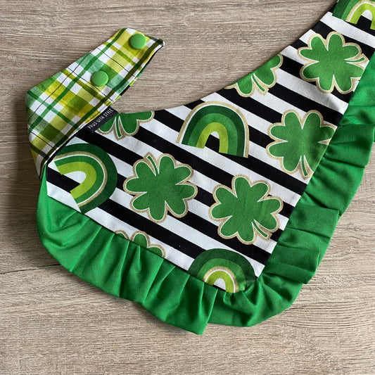 St. Patricks Dog bandana with ruffles, Clovers