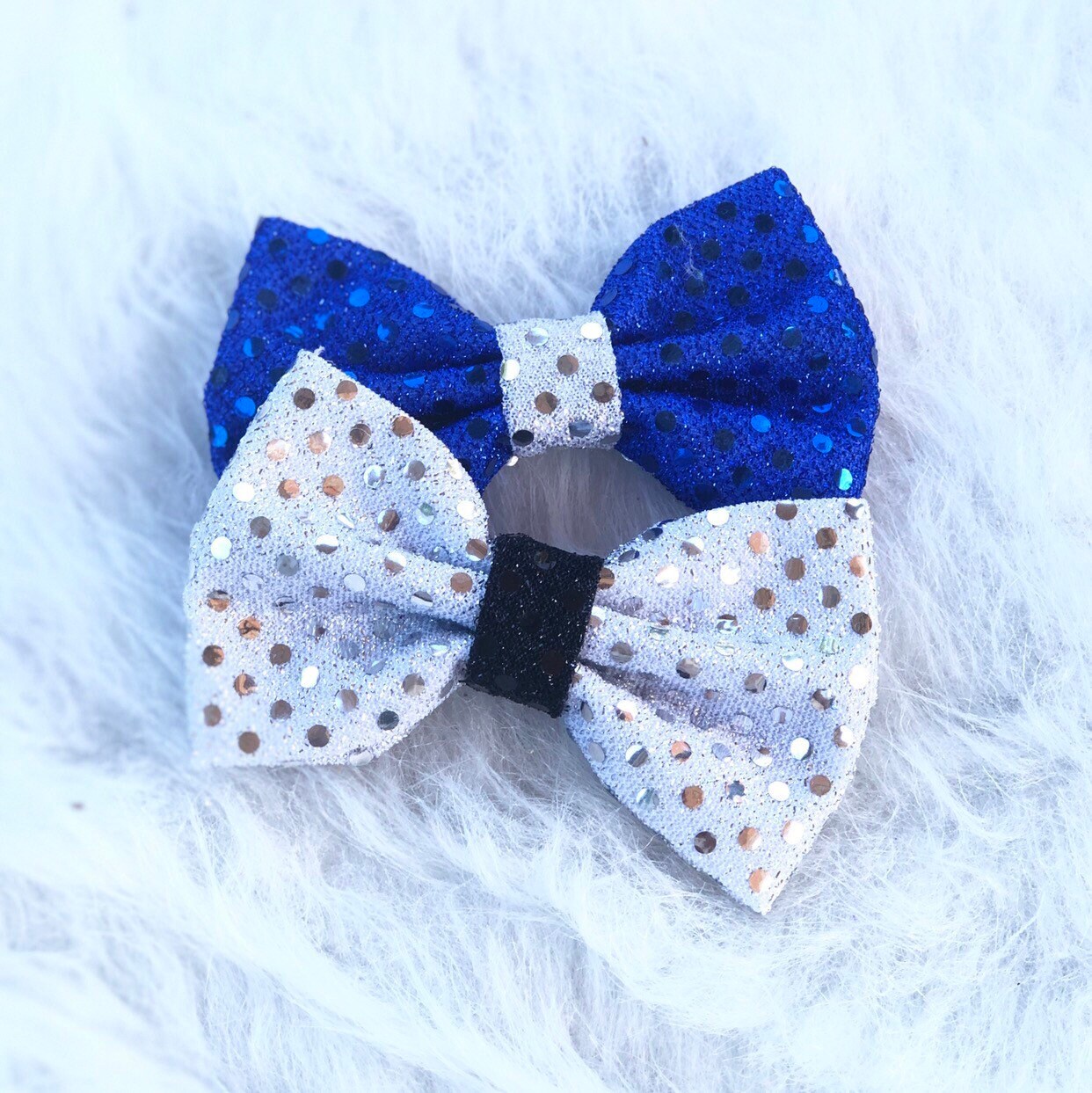Christmas Silver-Black Glitter Dog Bow Tie