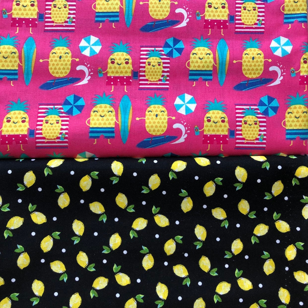 Reversible Pineapple Dog Bandana, Beach Pet Scarf, Snaps or Tie On
