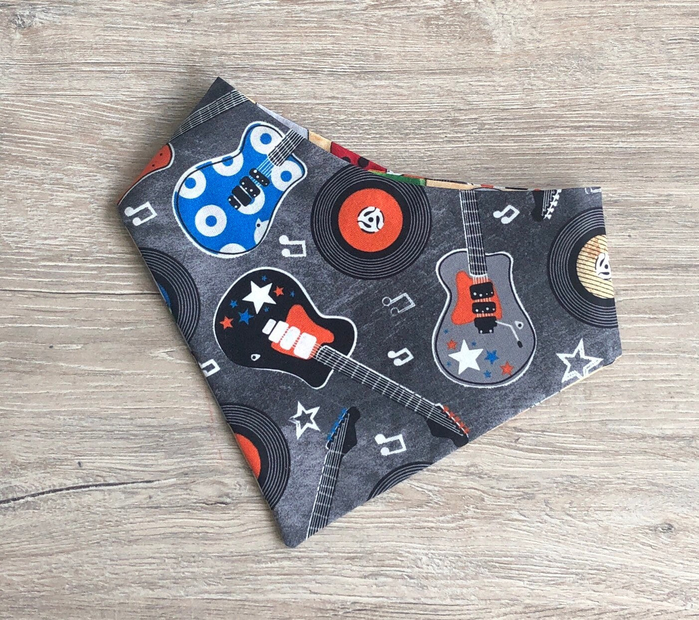 Rock and Roll Pet Bandana, Reversible Snap-On Dog Scarf