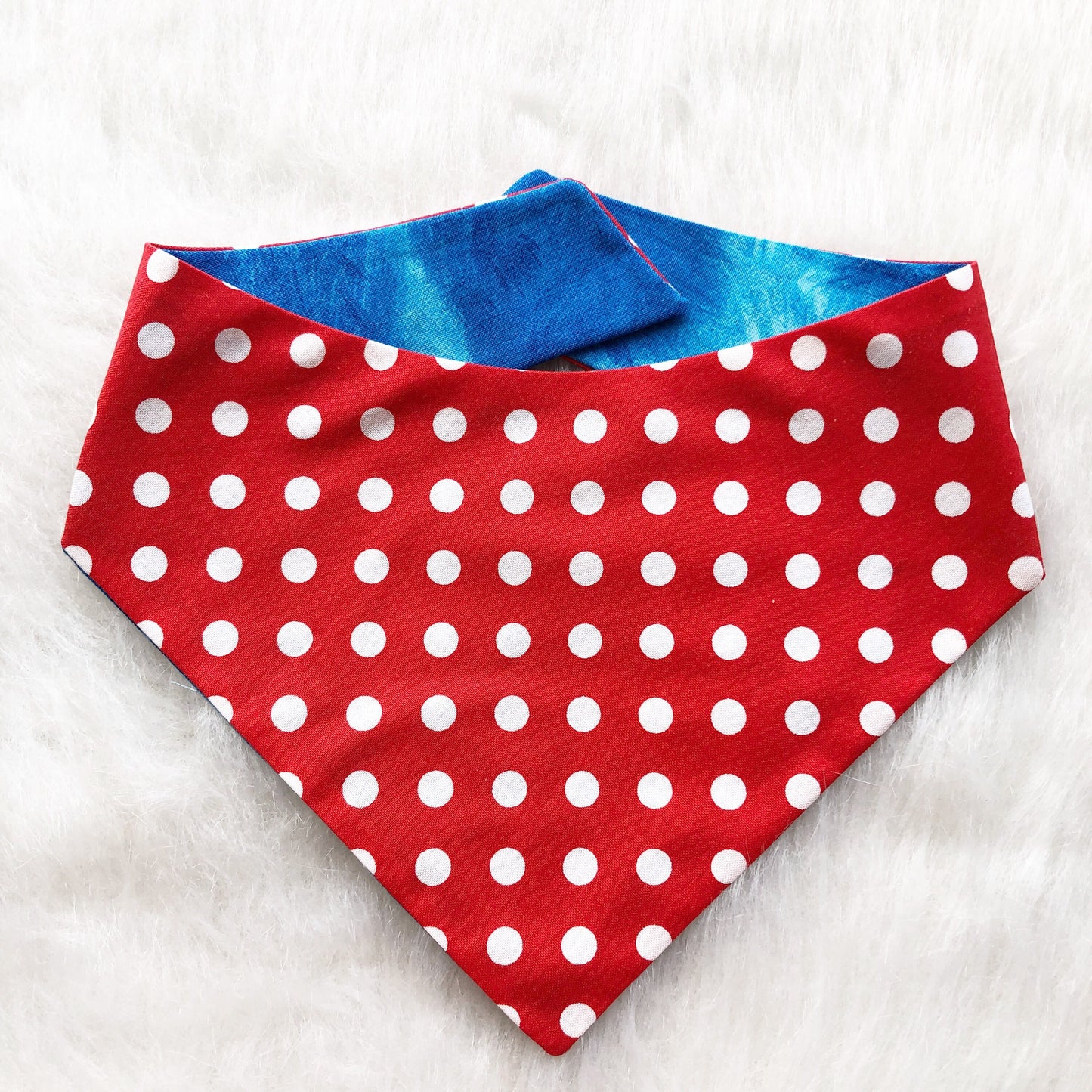 Blue and Red Polka Dot Dog Bandana