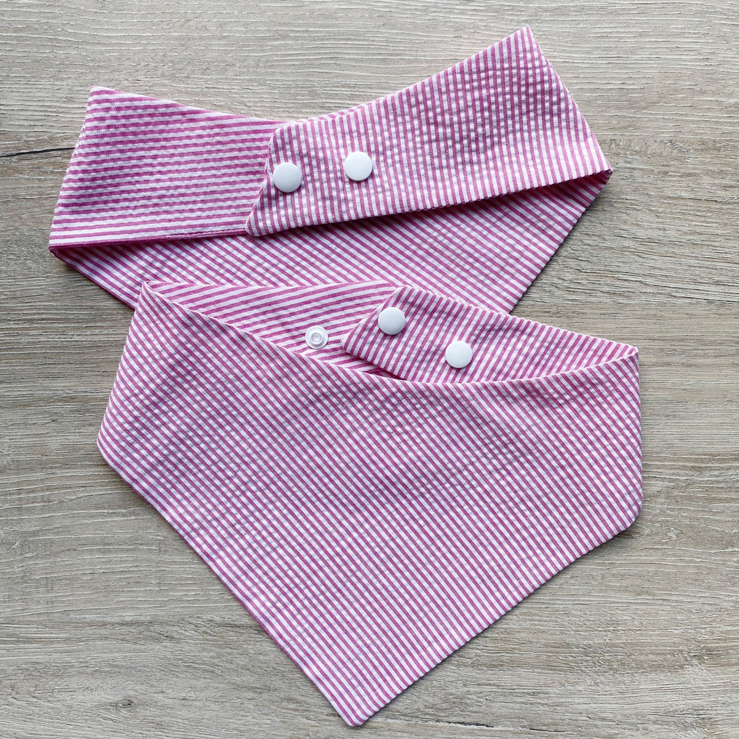 Pink Seersucker Dog Bandana, Reversible Pet Scarf, Snaps or Tie