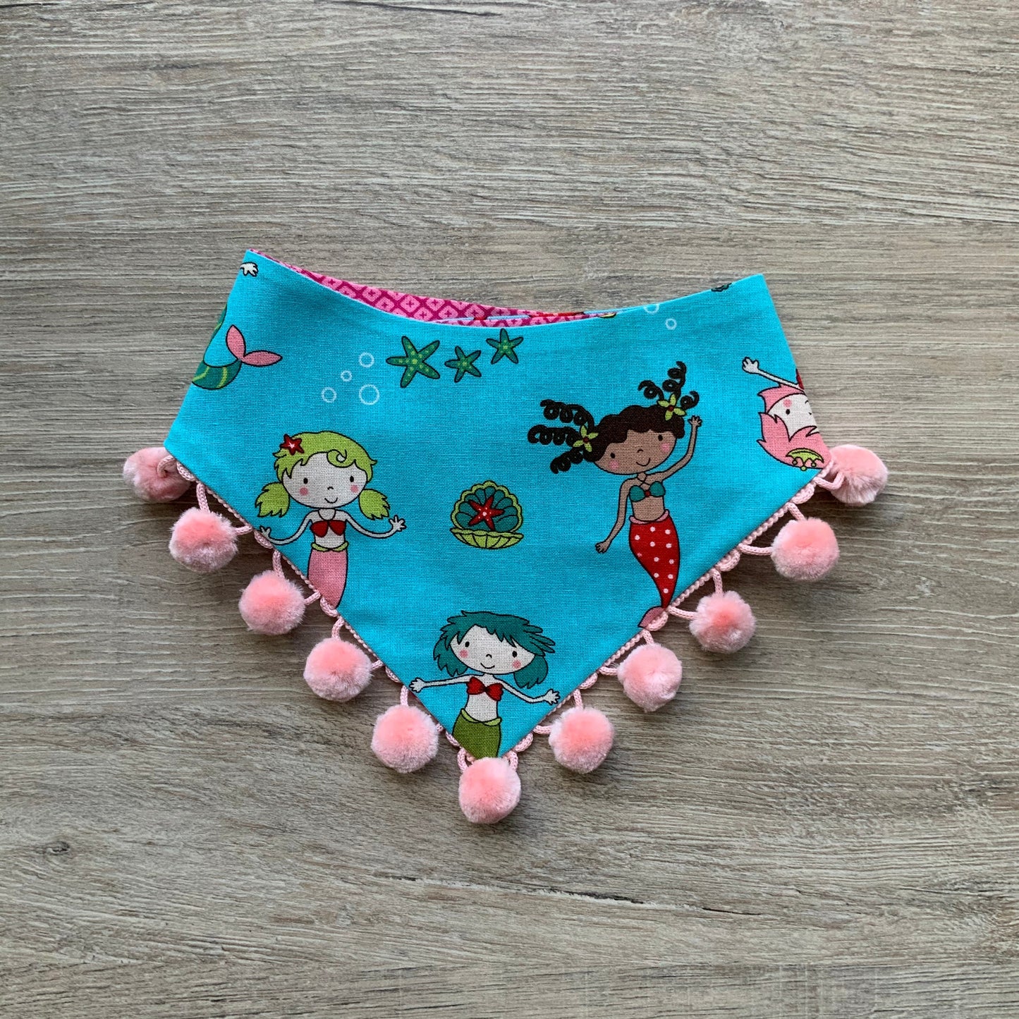 Mermaid Dog Bandana, Reversible Pet Scarf, Snap or Tie On