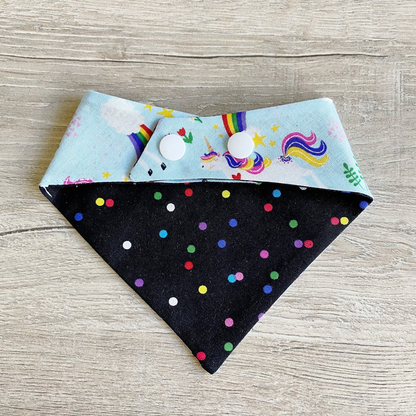 Rainbow Unicorn Dog Bandana, Reversible Snap Pet Scarf