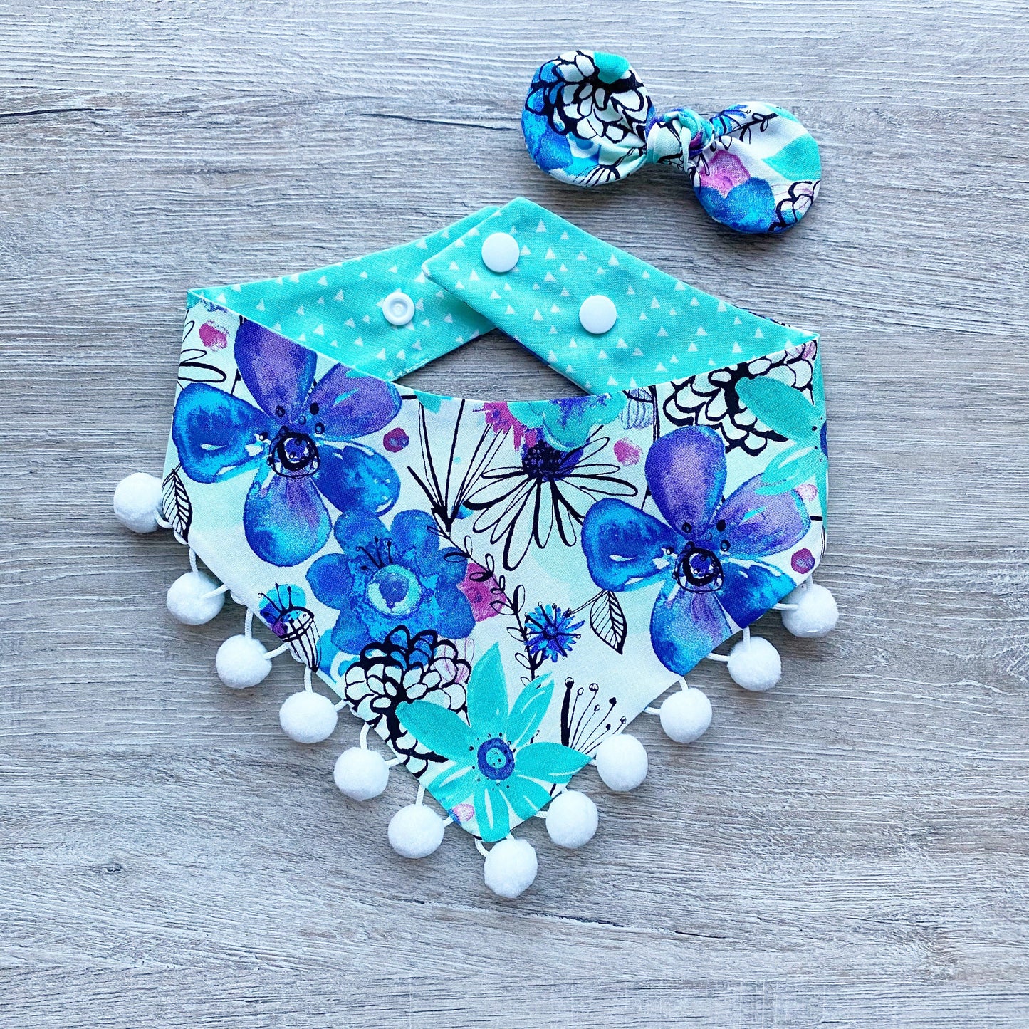 Reversible Floral Dog Bandana, Snaps or Tie On, Pet Scarf