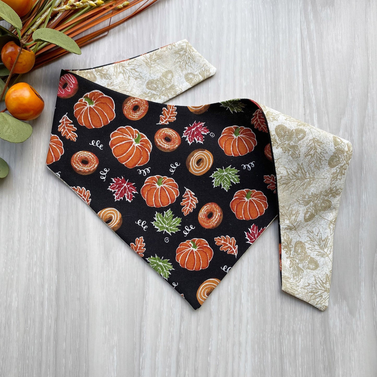 Pumpkin Donuts Fall Dog bandana, Dog bandana, Snap on Bandana, Matching hair-bow, Bow and Bandana, Hair Scrunchies