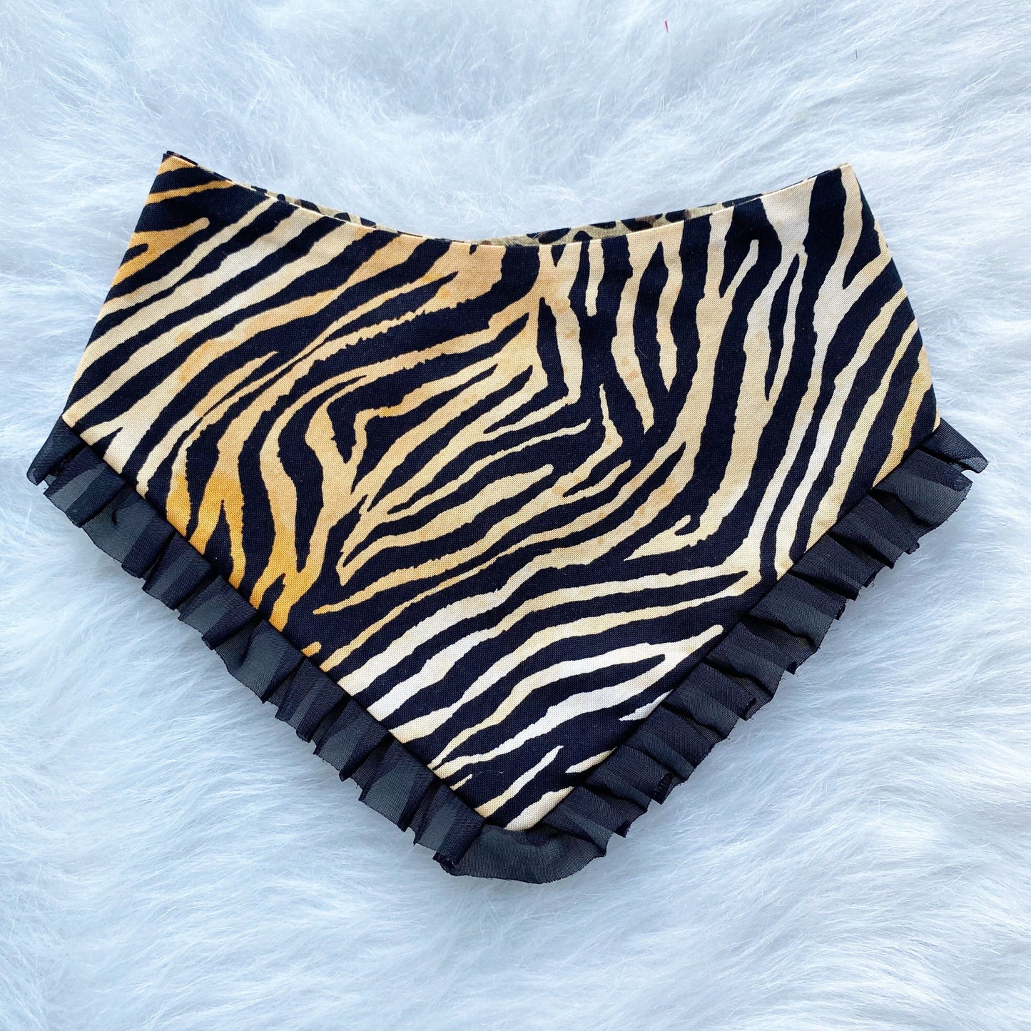 Reversible Tiger Cheetah Dog Bandana with Ruffle & Hair Bow