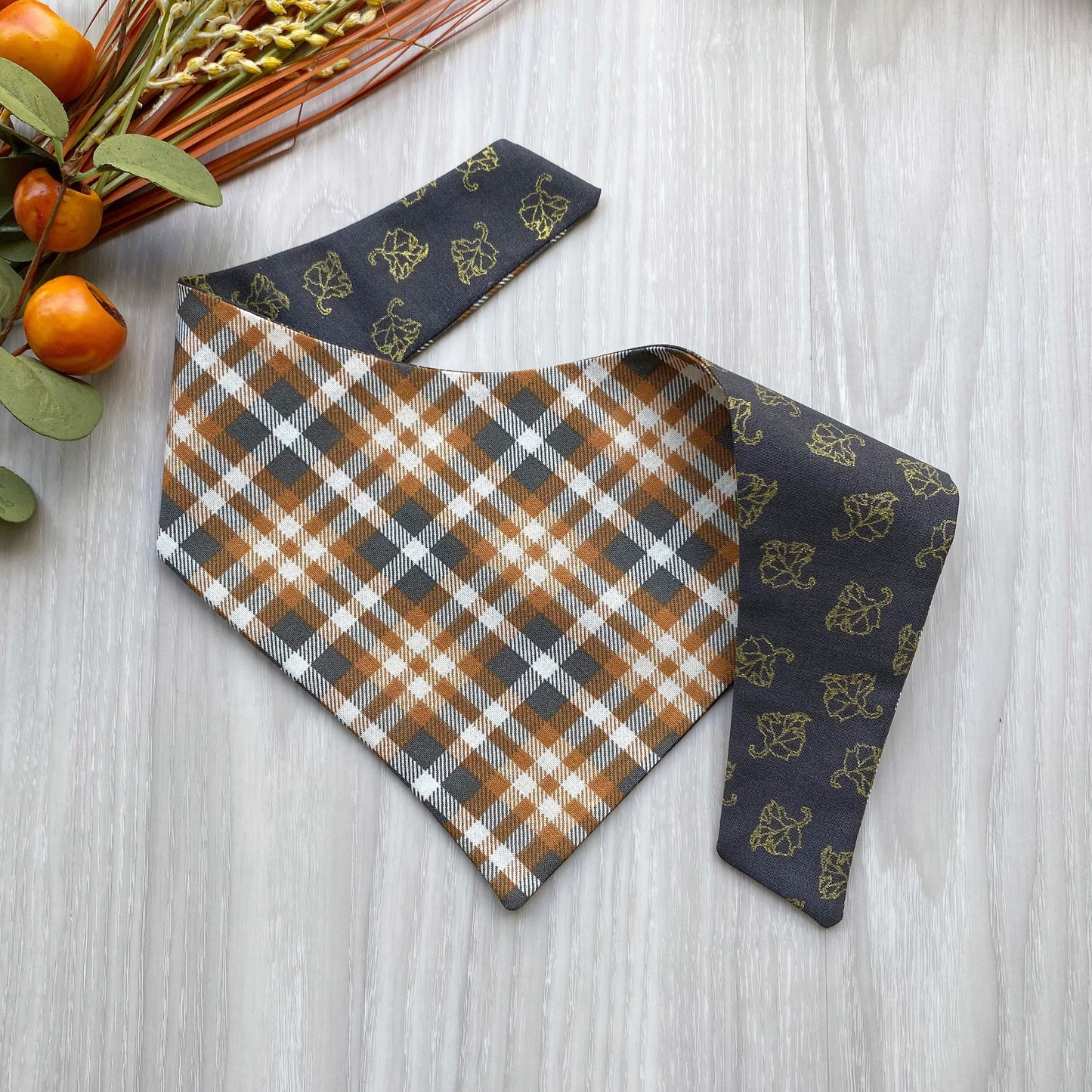 Orange and Plaid Fall Dog bandana, Dog bandana, Snap on Bandana, Matching hair-bow, Bow and Bandana, Hair Scrunchies