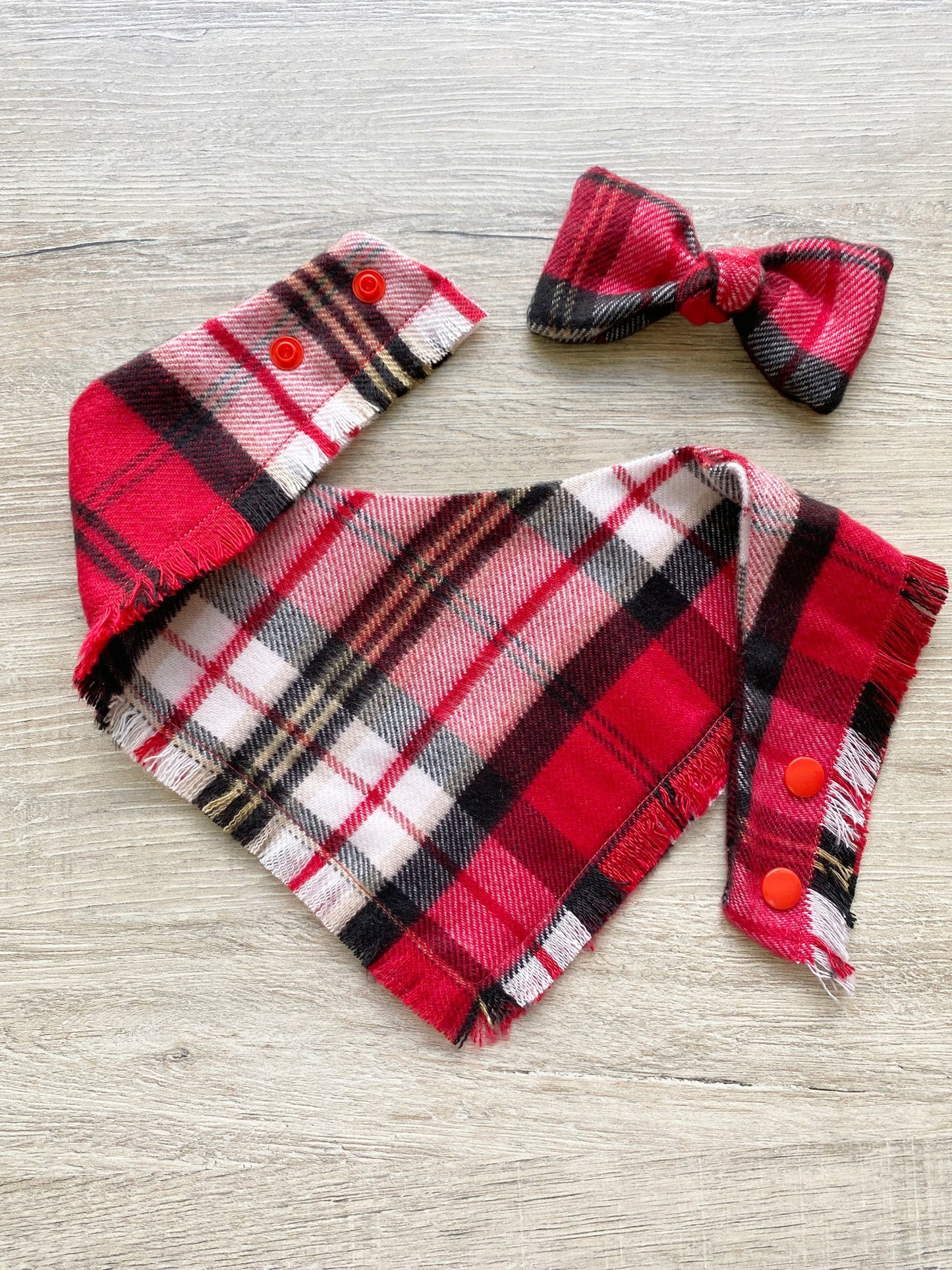 Plaid Pet Bandana, Reversible Dog Scarf, Snaps On