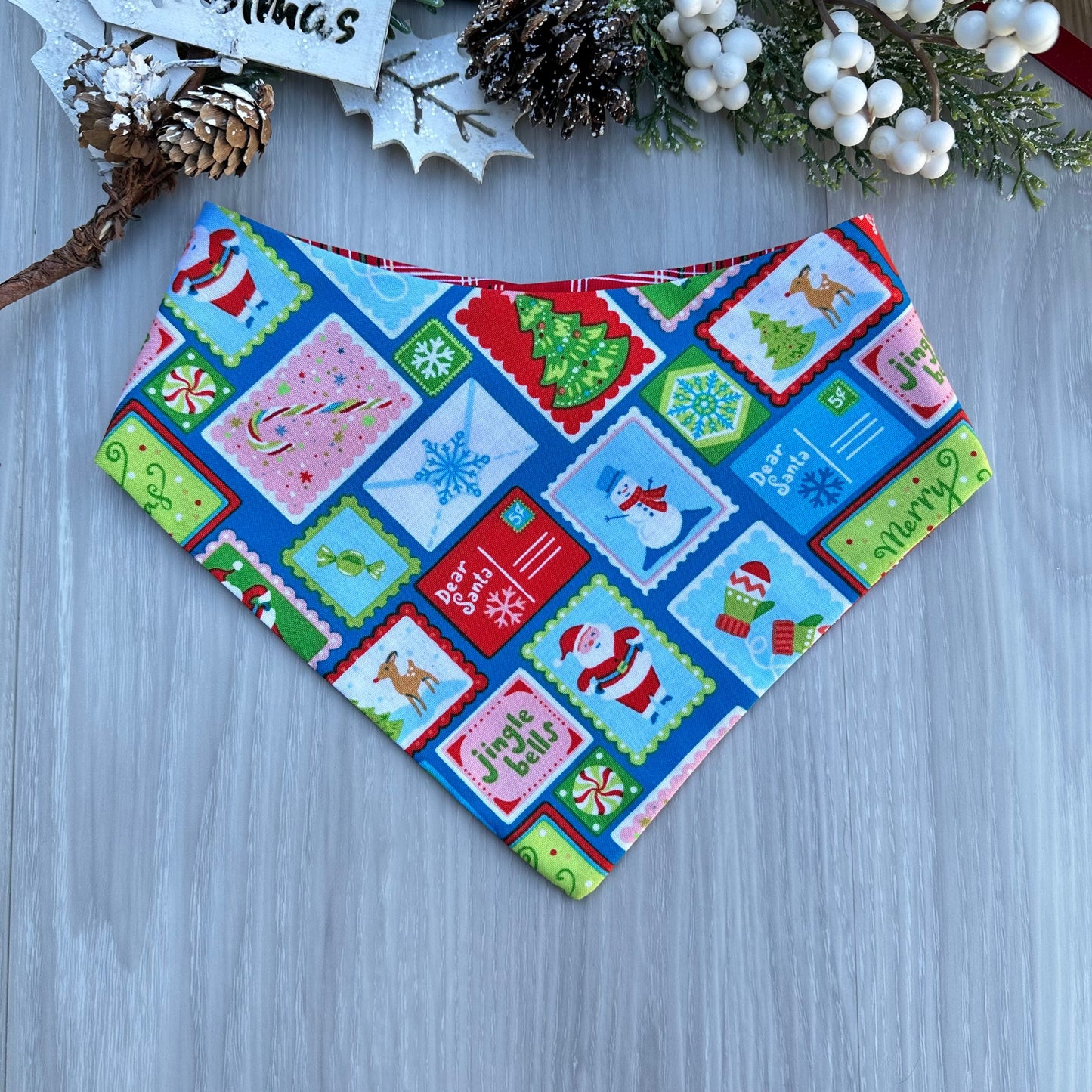 Christmas Dog Bandana, Santa Mail Reversible Scarf, Pet Hair-Bow
