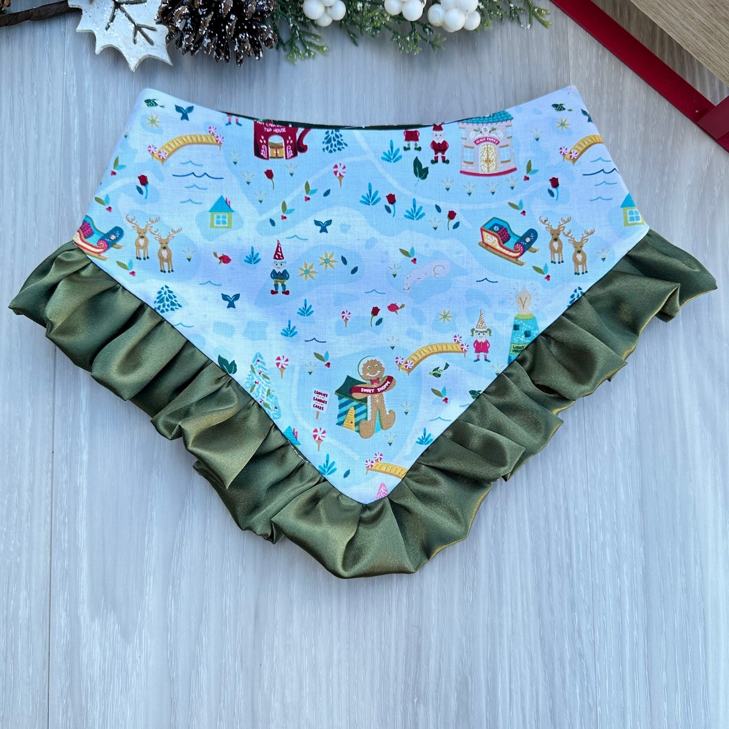 Christmas Dog Bandana, Snow Ginger, Reversible Snap Scarf, Matching Hair Bow