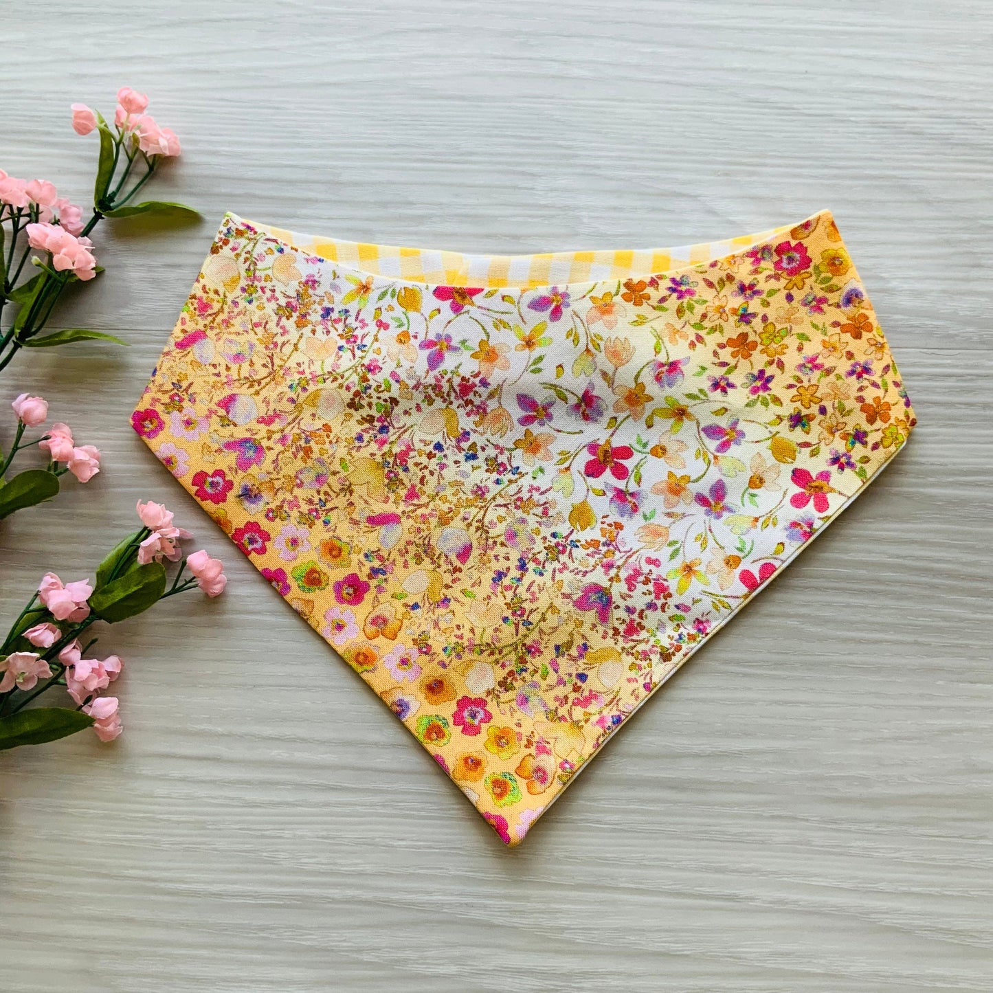 Yellow gingham floral Dog Bandana