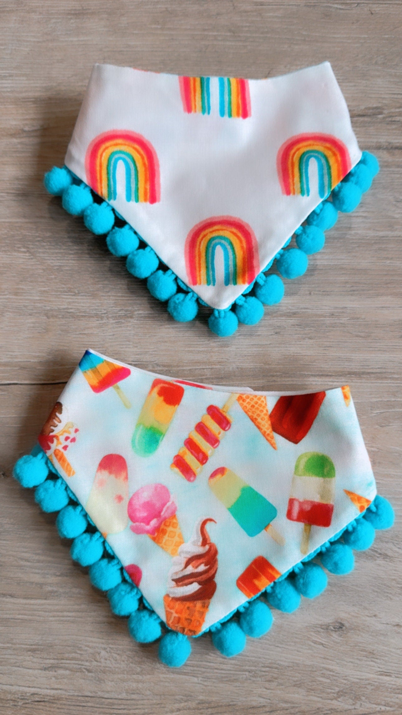 Ice Cream & Rainbow Dog Bandana, Matching Hair-Bow