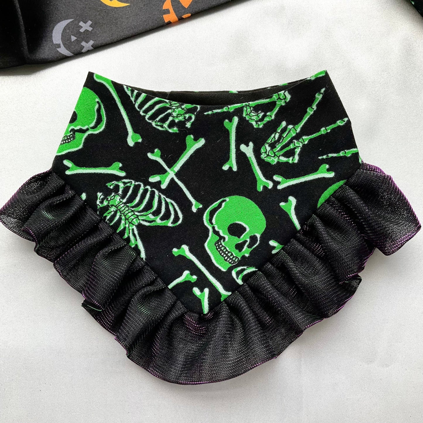 Green Skeletons with ruffle Halloween Dog Bandana