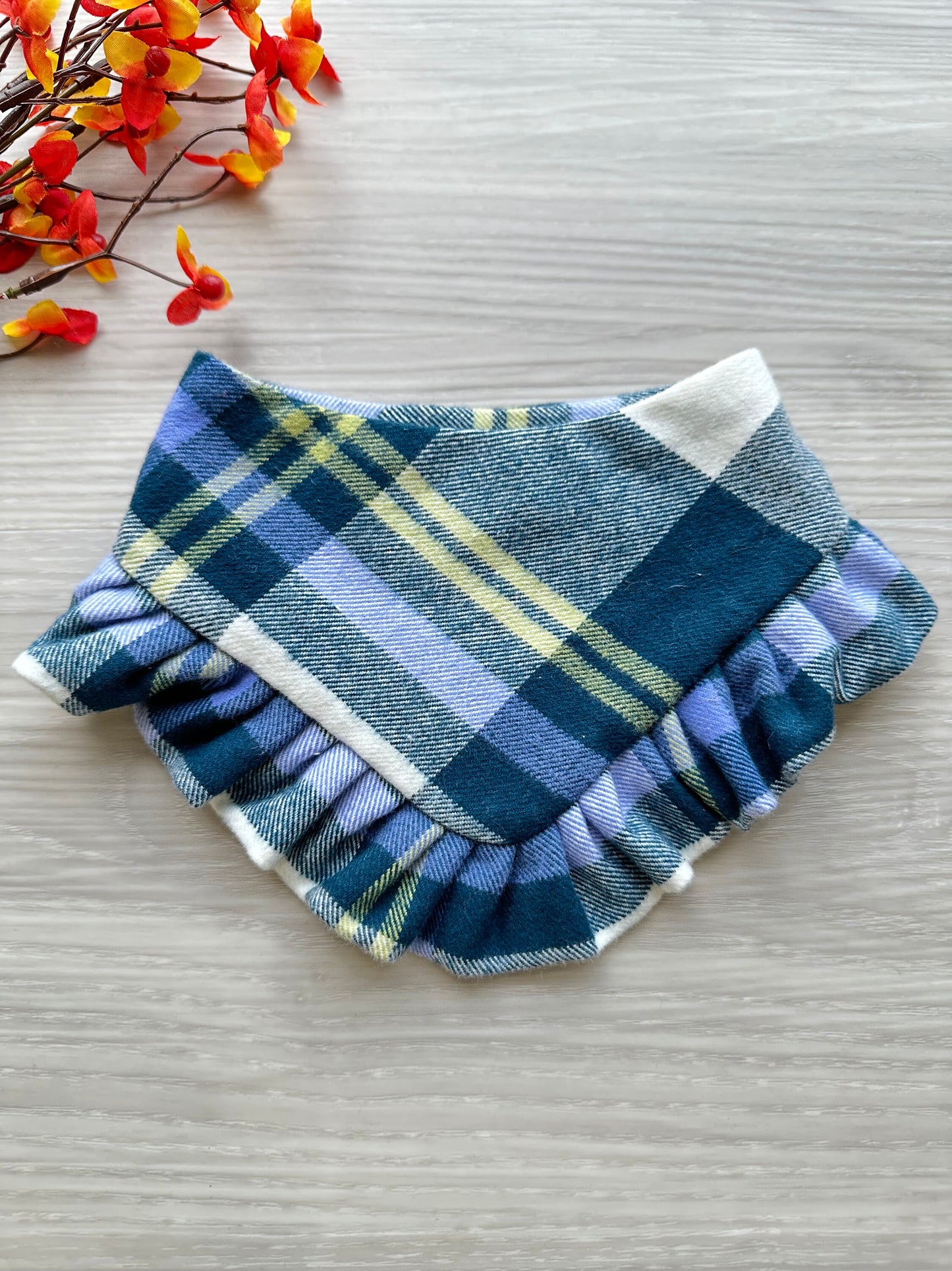 Navy/yellow Blue/White Plaid snap on dog bandana
