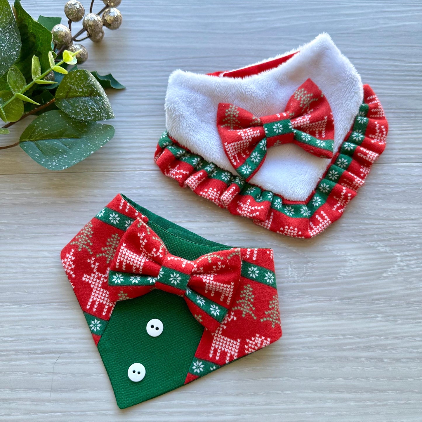 Christmas White and Red W/Ruffles Dog bandana, Christmas dog gift, pet neckwear for the holidays, dog accessories