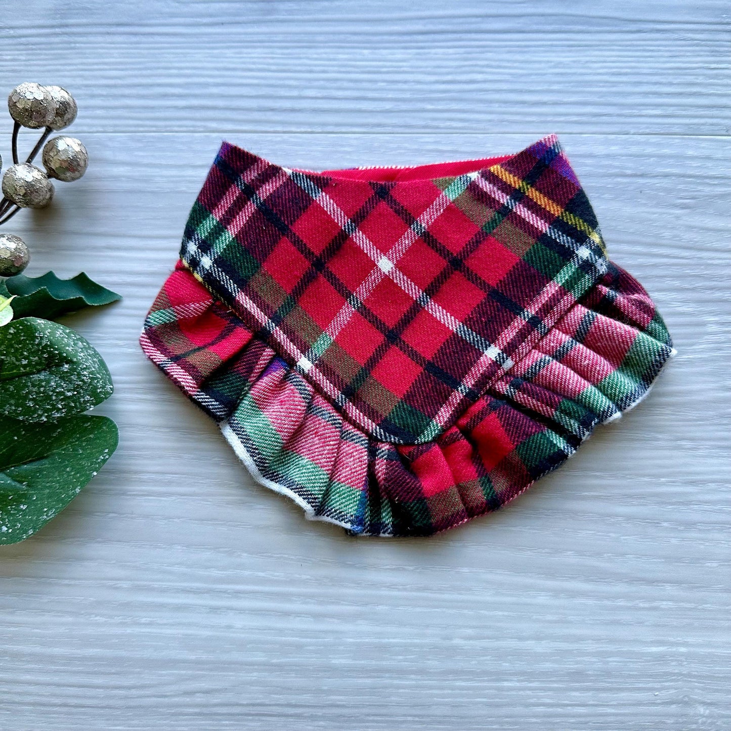 Christmas Red Plaid Flannel W/Ruffles Dog bandana, Christmas dog gift, pet neckwear for the holidays, dog accessories