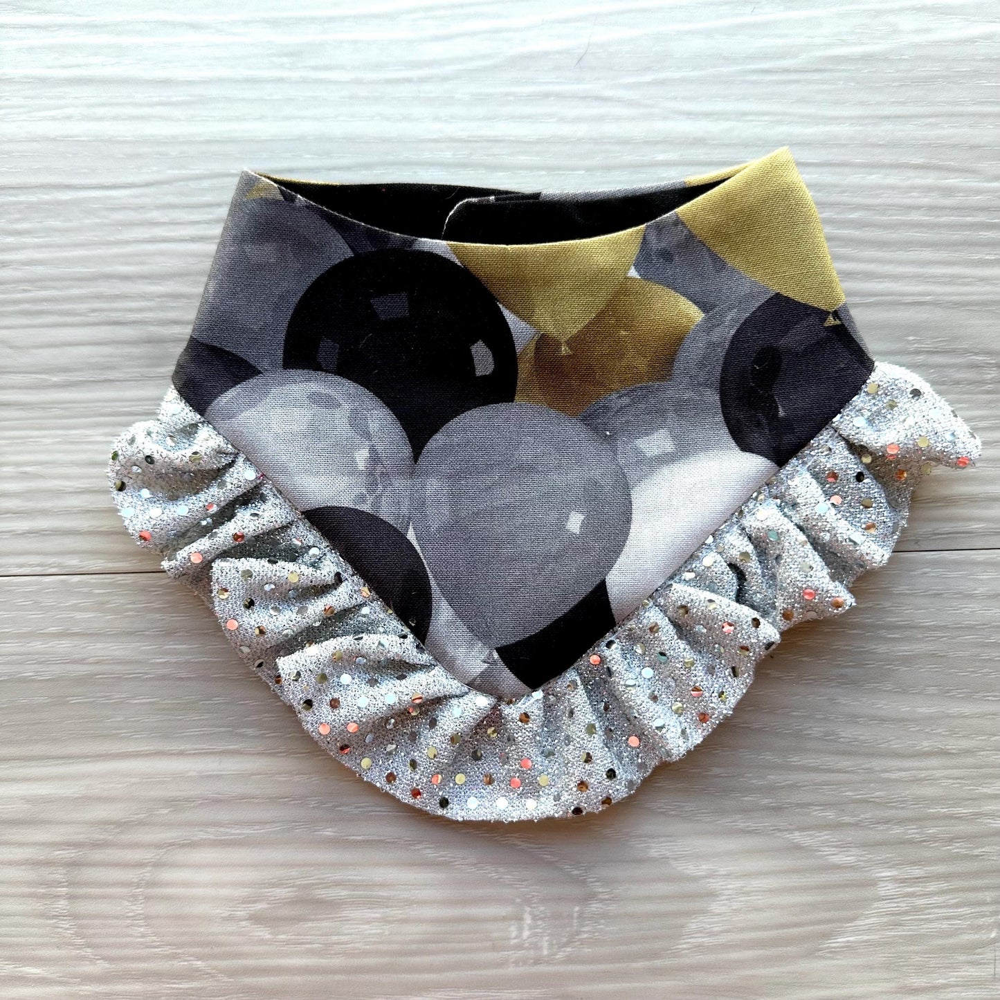 New Year dog Bandana, balloons silver ruffle,