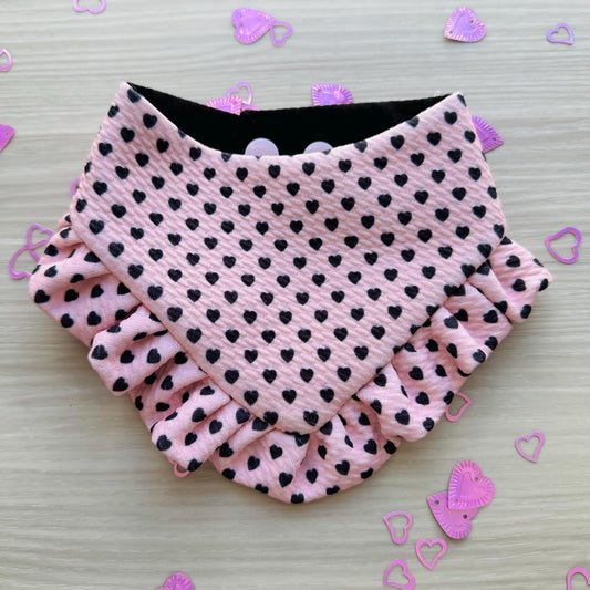 Tiny hearts Valentines Dog bandana with ruffles, Snap on Bandana, Matching hair-bow, Bow and Bandana, Xoxo bandana