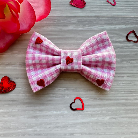 Valentines dog bow ties, Embroidered Hearts Gingham, Dog bowties, Dog Collar Bow Tie, Dog Accessories, Dog Fashion
