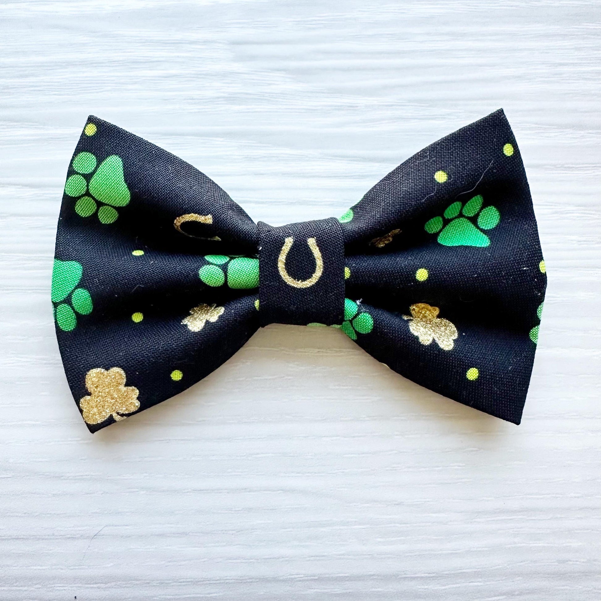 St Patrick’s dog bowtie, Paws Gold & Green, pet accessories, dog bow, dog accessories, dog collar, pet bow tie, Sailor Bow, Shamrock dog
