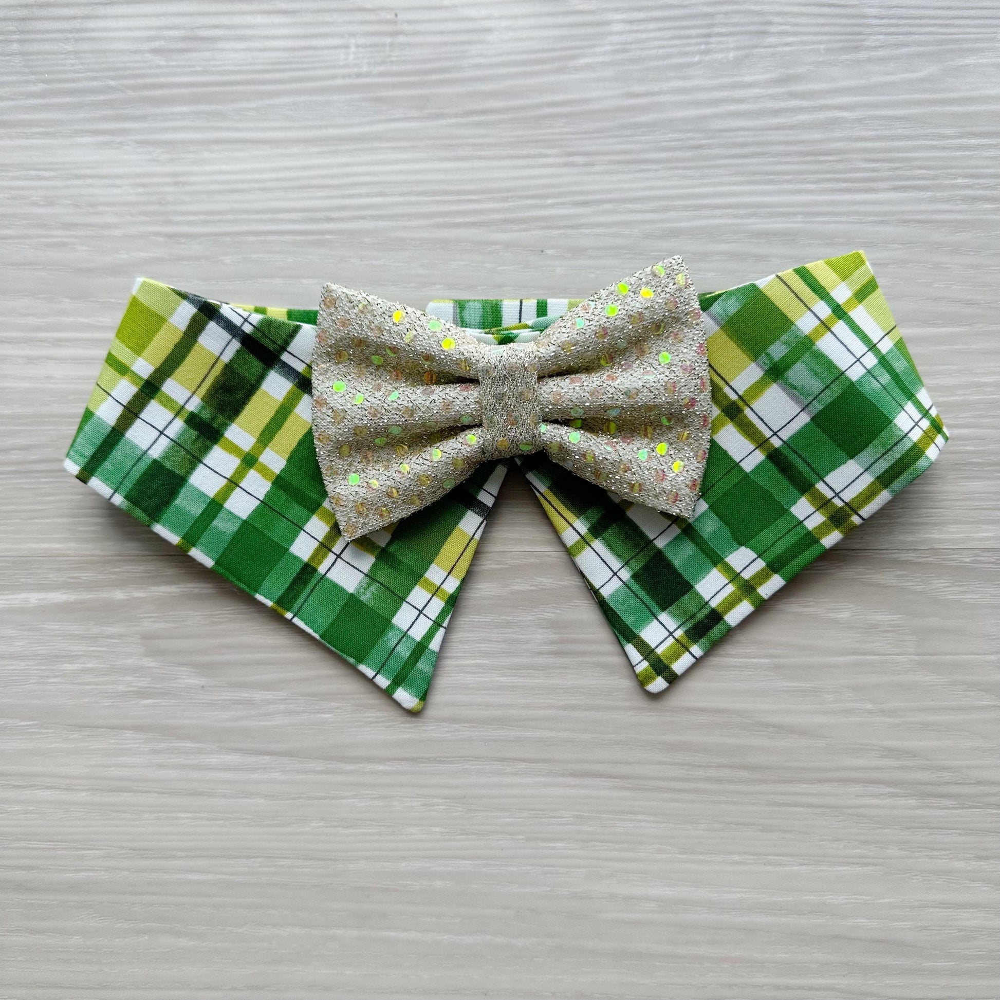 St Patricks Dog Collar Bandana, Plaid and gold lucky charms