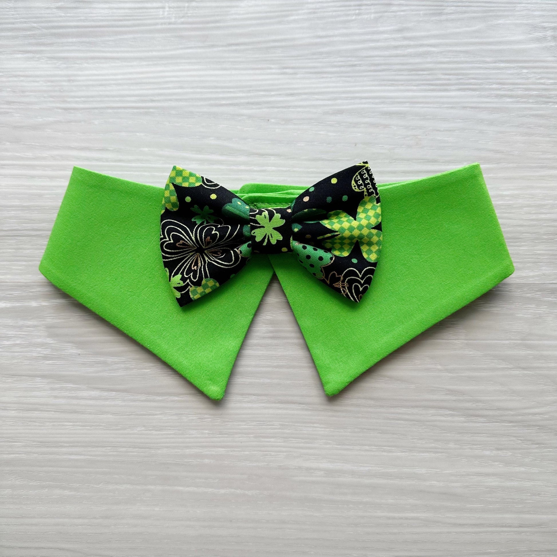 St Patricks Dog Collar Bandana, shamrock, gold, and green, lucky charms