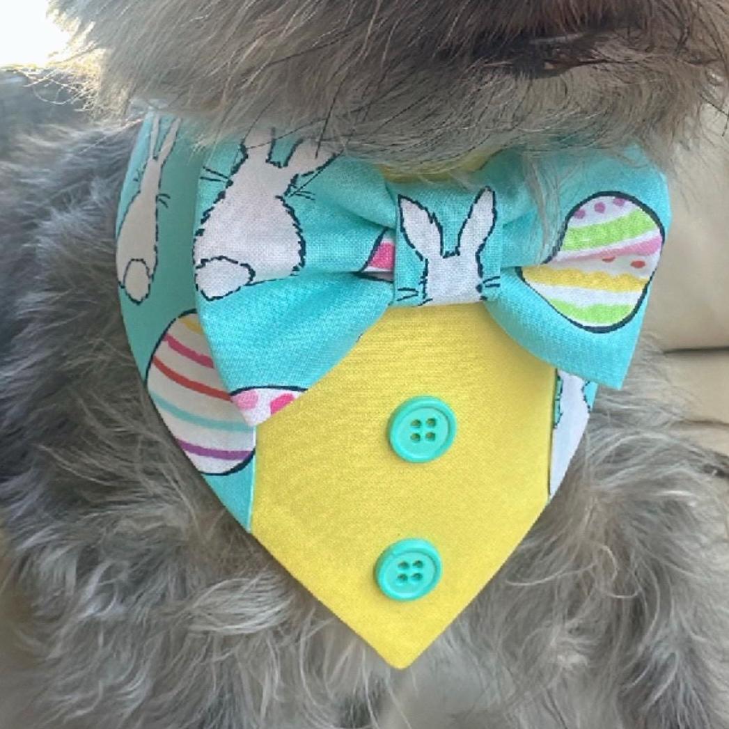 Easter Dog Tuxedo Bandana, Bunnies eggs, Bandana with bow tie for dogs, Easter cute dog boy accessories