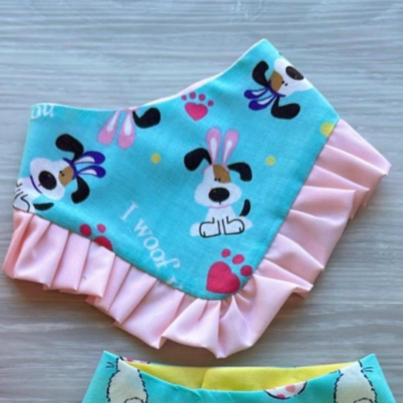 Easter Dog bandana with ruffles, Pink and Blue
