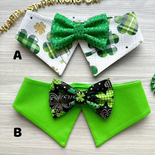 St Patricks Dog Collar Bandana, shamrock, gold, and green, lucky charms