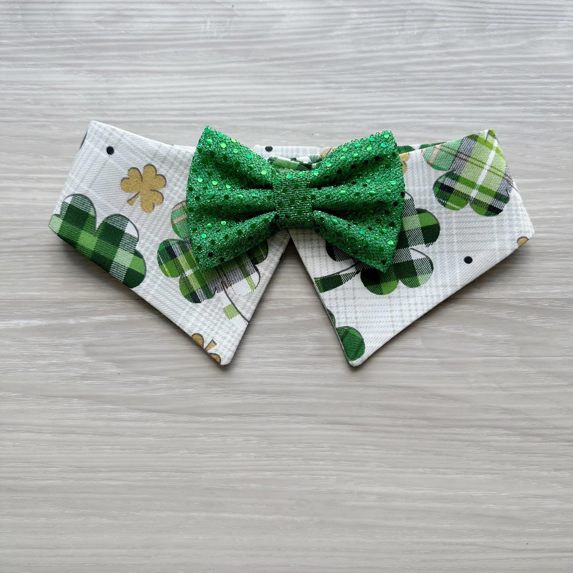 St Patricks Dog Collar Bandana, shamrock, gold, and green, lucky charms