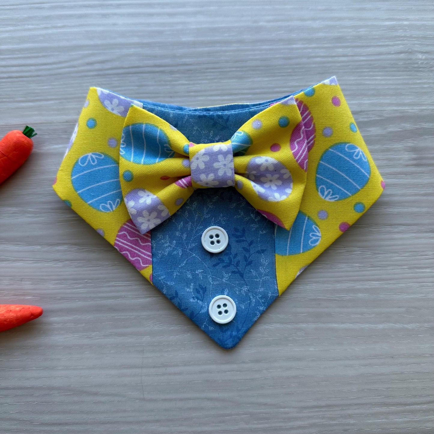 Easter Dog Tuxedo Bandana, yellow and blue, Bandana with bow tie for dogs, Easter cute dog boy accessories