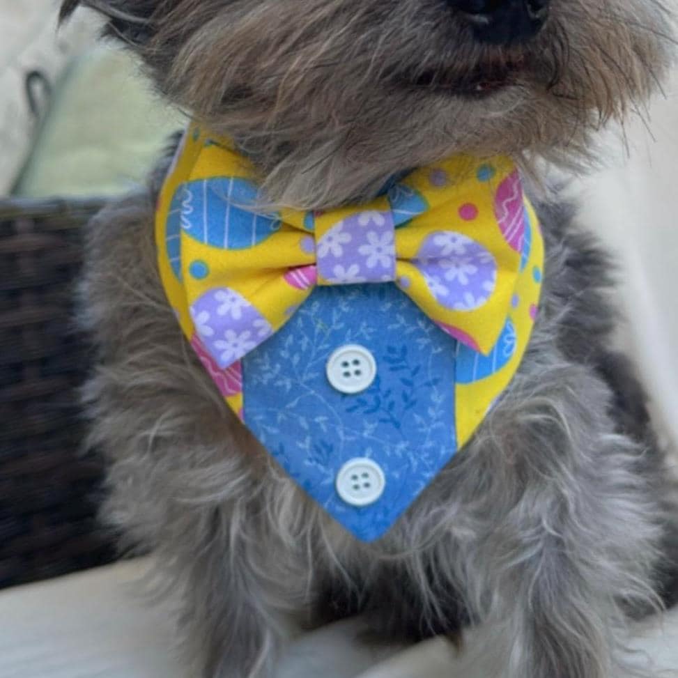 Easter Dog Tuxedo Bandana, yellow and blue, Bandana with bow tie for dogs, Easter cute dog boy accessories