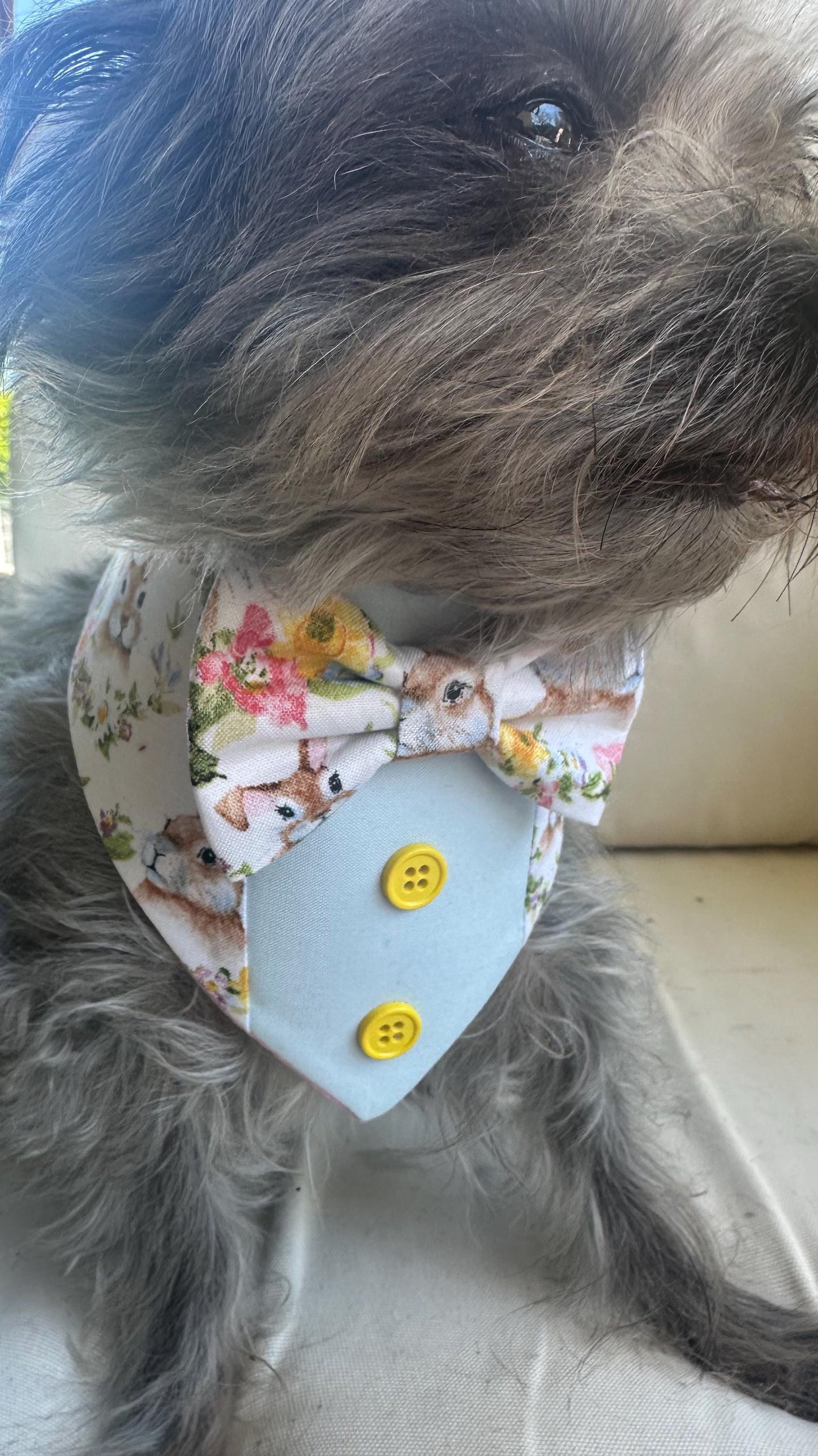 Easter Dog Tuxedo Bandana, floral bunnies , Bandana with bow tie for dogs, Easter cute dog boy accessories