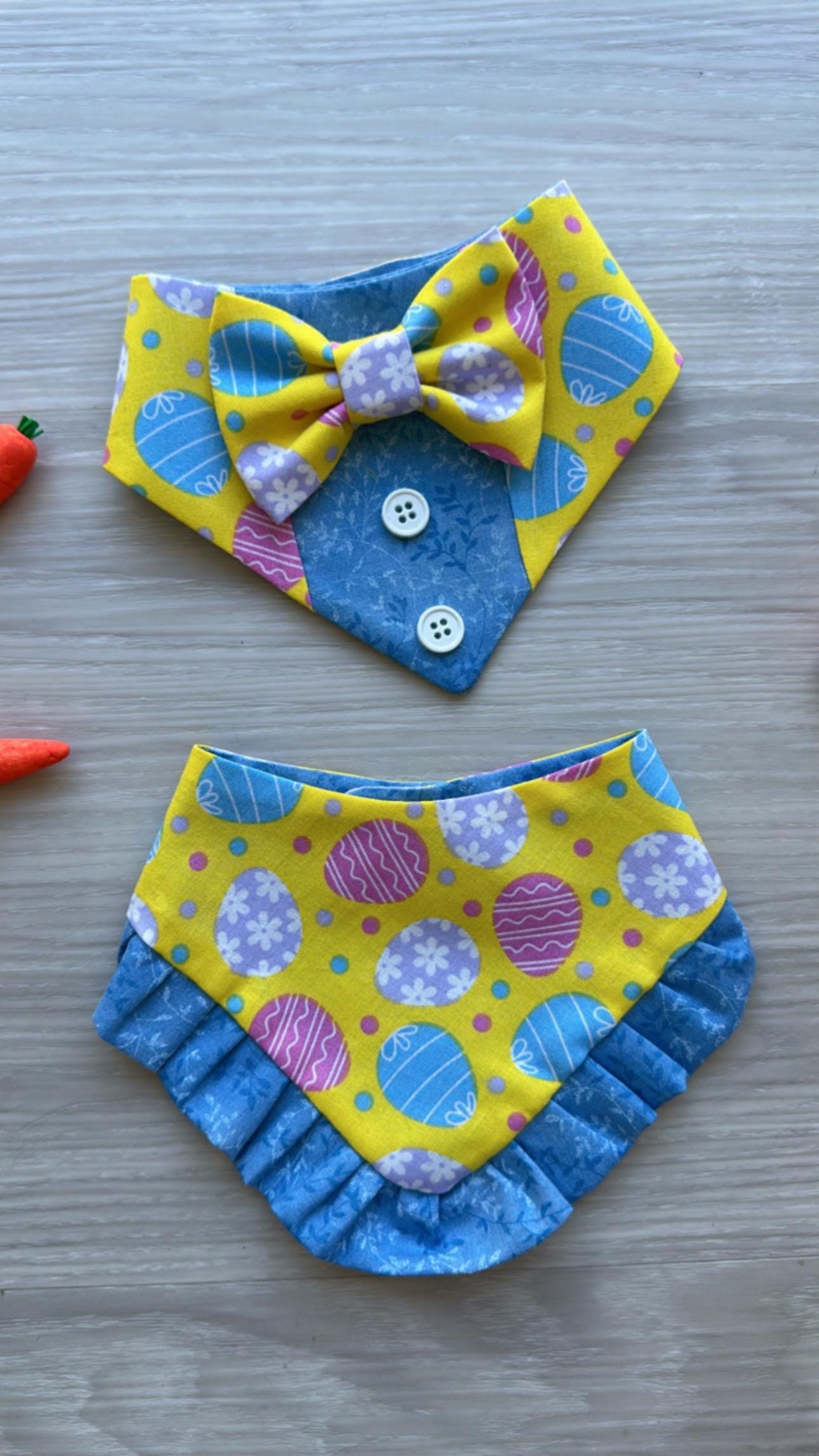 Easter Dog bandana with ruffles, Yellow and blue Snap on Bandana, hair-bow, accessories for pets, cat bandana, spring scarf for pets