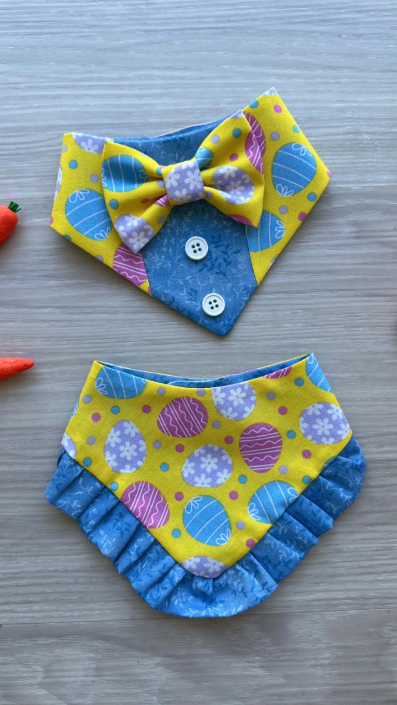 Easter Dog bandana with ruffles, Yellow and blue