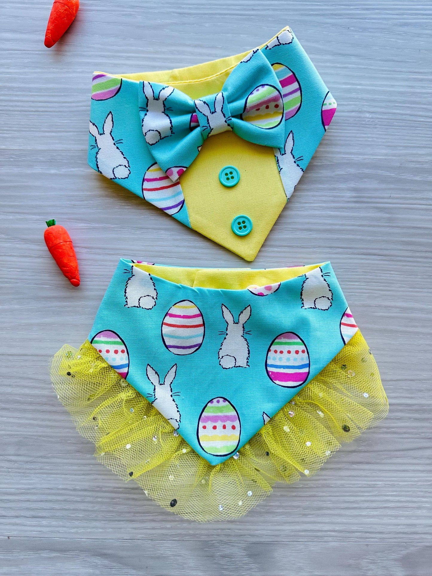 Easter Dog bandana with ruffles, Bunnies eggs Snap on Bandana, Matching hair-bow, accessories for pets, cat bandana, spring scarf for pets