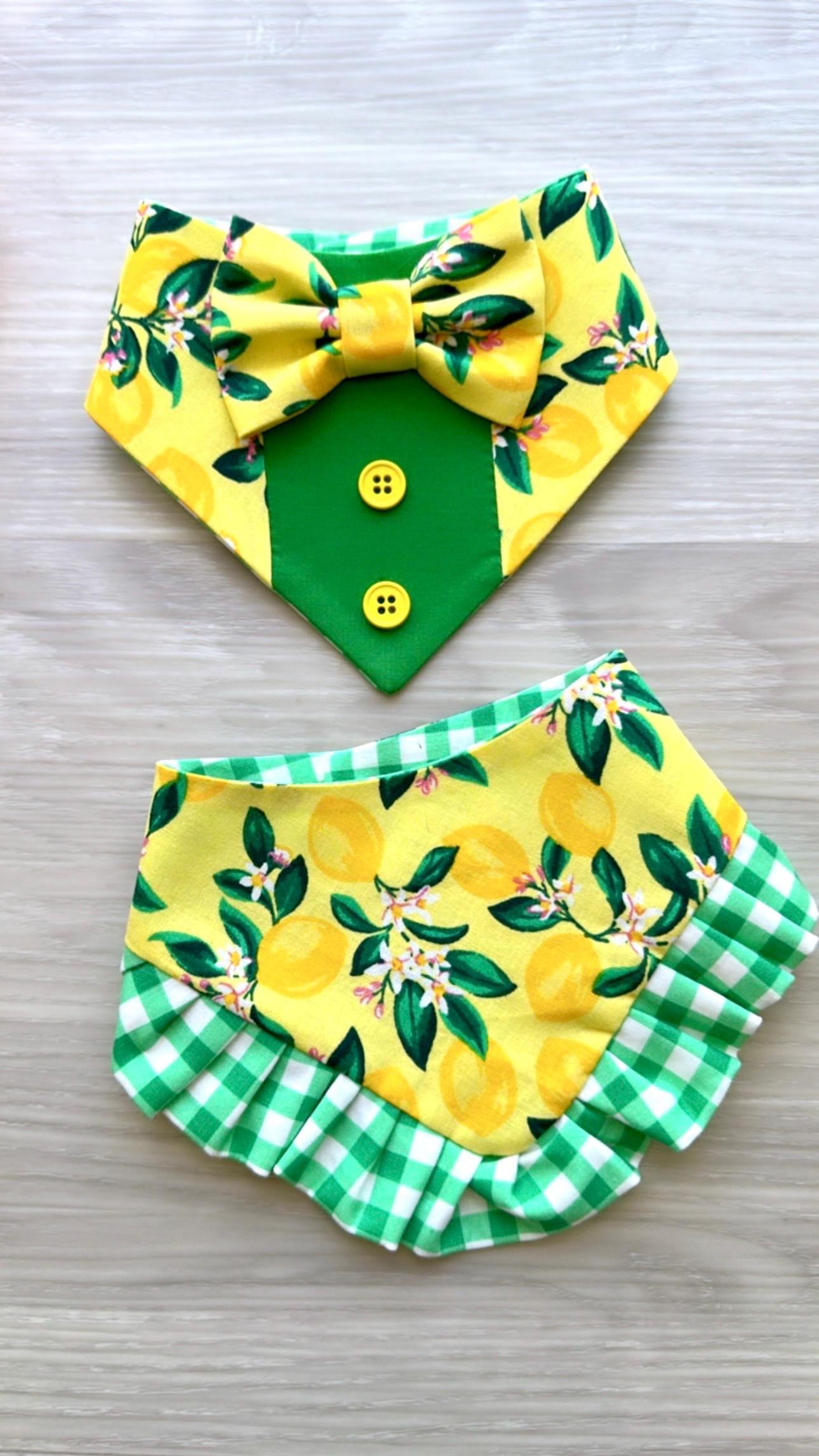 Spring Dog Tuxedo Bandana, Green floral, Bandana with bow tie for dogs, summer cute dog boy accessories