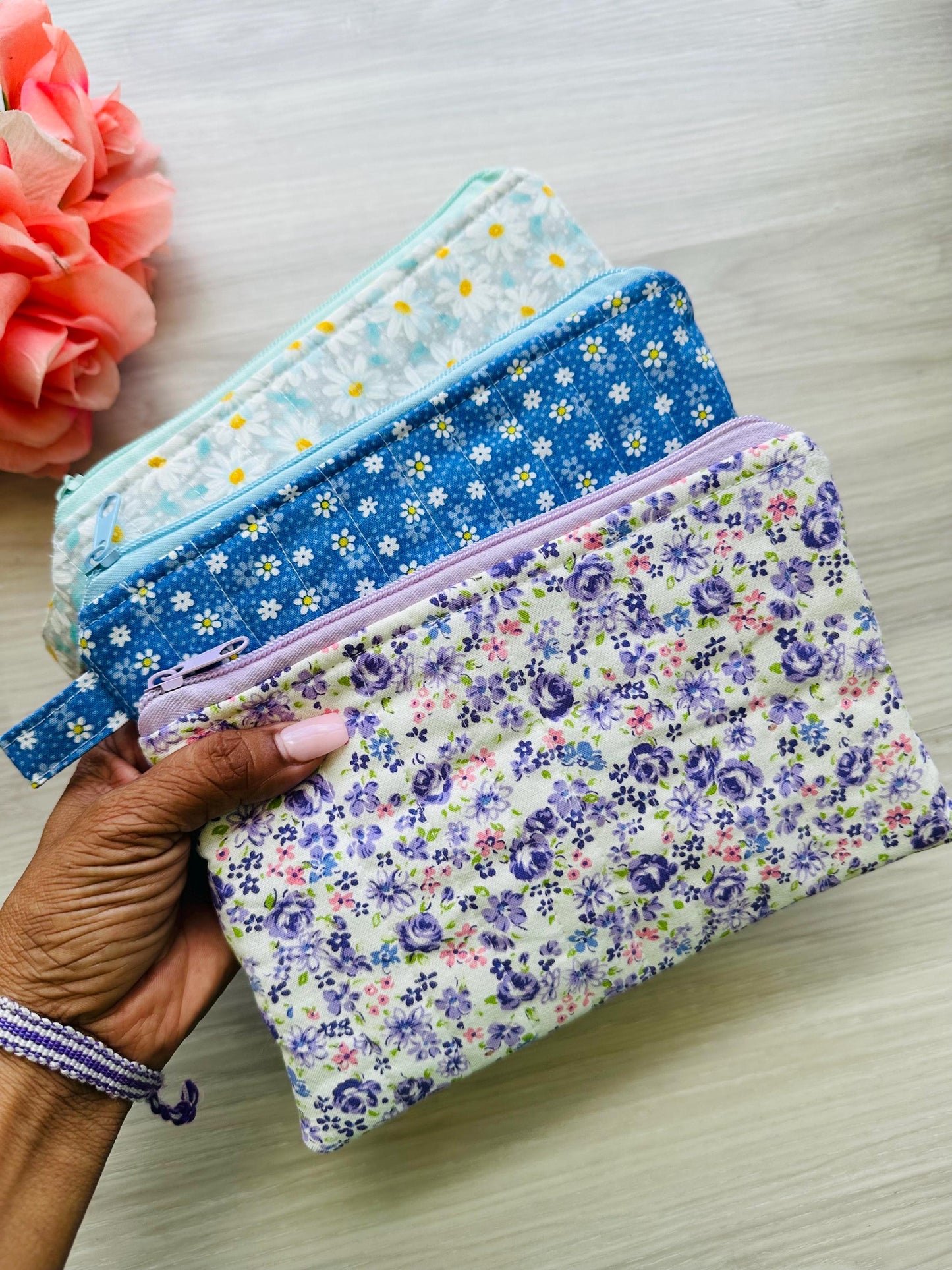 zipper pouch wristlets, quilted pouch handmade, small purse organizer,