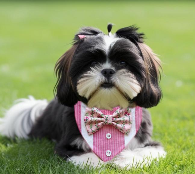 Spring Dog Tuxedo Bandana, Green floral, Bandana with bow tie for dogs, summer cute dog boy accessories