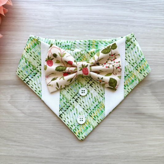 Spring Dog Tuxedo Bandana, Green floral, Bandana with bow tie for dogs, summer cute dog boy accessories