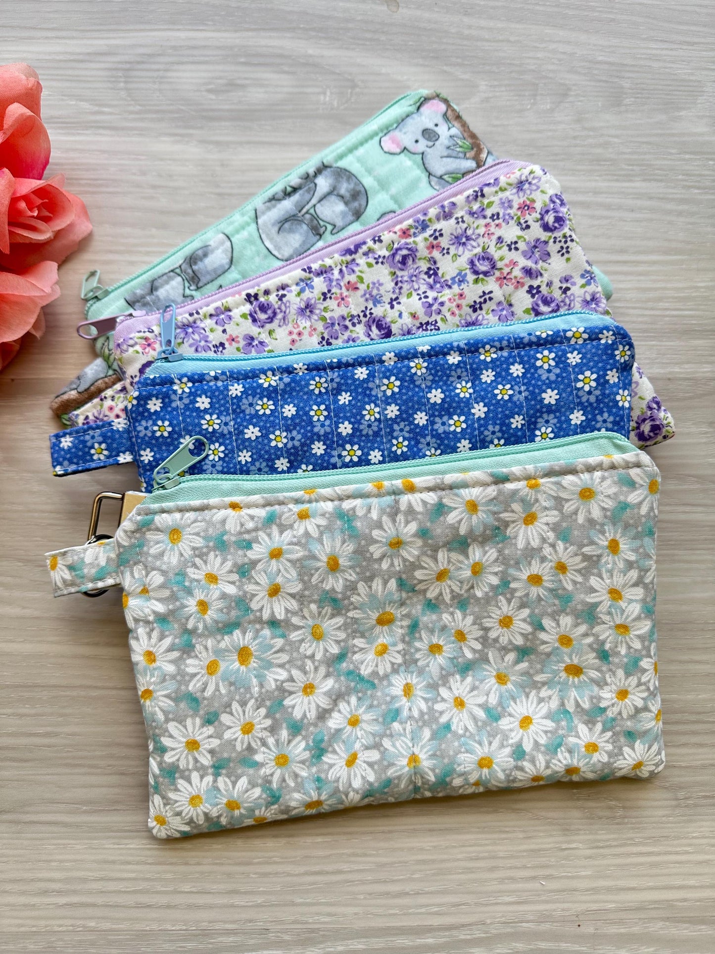 zipper pouch wristlets, quilted pouch handmade, small purse organizer,