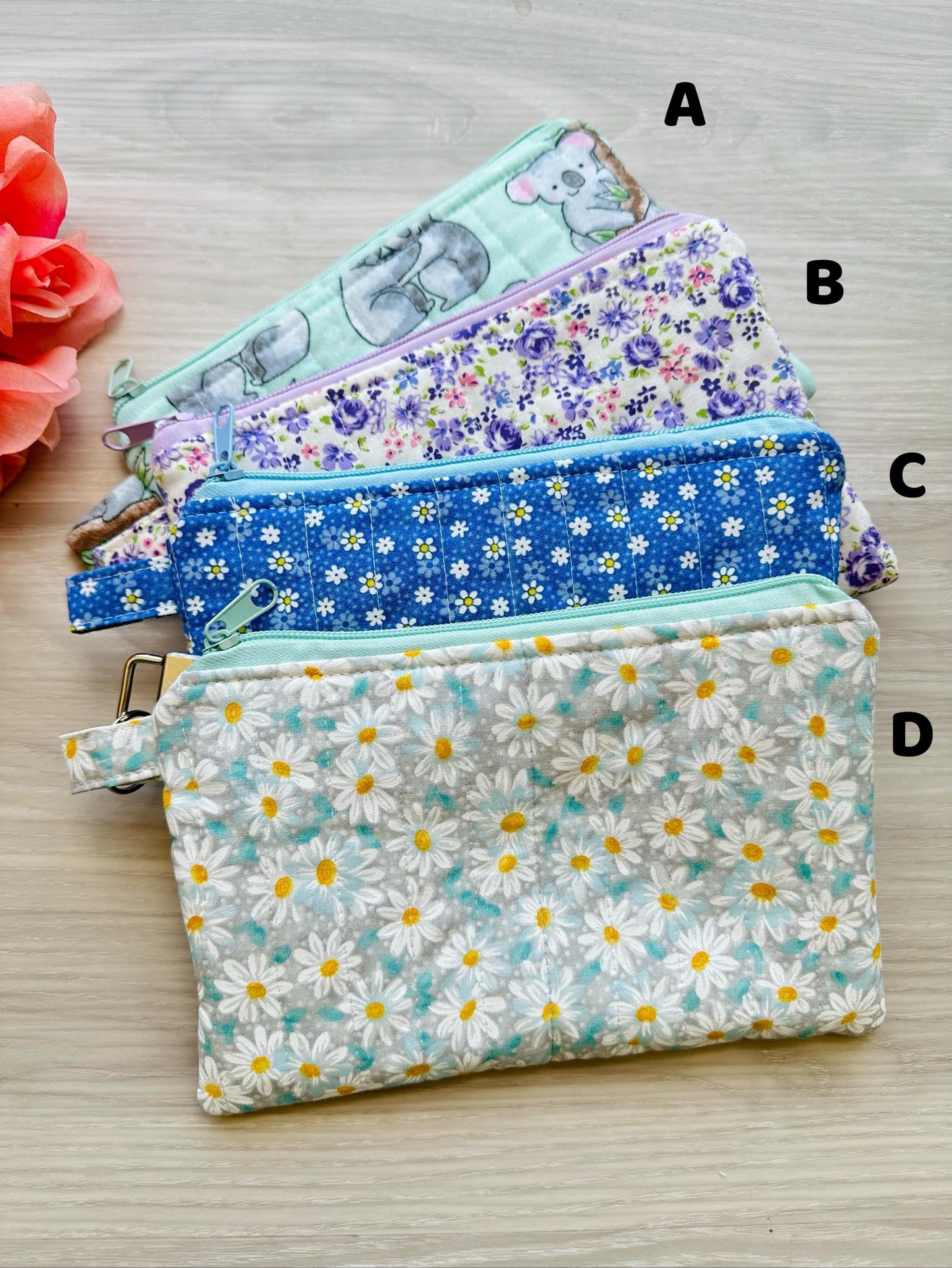 zipper pouch wristlets, quilted pouch handmade, small purse organizer,